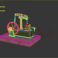 Mechanical Model of Spacecraft Propulsion Mechanism With Green Body Red Wheel and Wooden Base