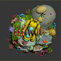 Cartoon Underwater Scene Featuring Yellow Submarine Colorful Characters Corals Starfish And Seaweed