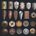 Various Medieval Shields Collection With Different Shapes And Ornate Designs 3d model