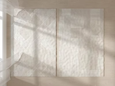 Light Colored Square Rugs with Geometric Diamond Patchwork on Wooden Floor in Natural Light 3d model