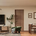 Modern Living and Dining Room Interior With Cozy Sofa Decorative Artworks And Round Coffee Table