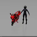 Red Sports Motorcycle Parked With Helmeted Rider In Black Outfit Standing Nearby
