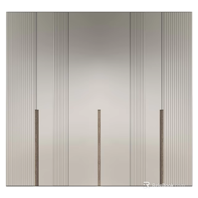 Modern Sleek Wardrobe Design With Light Colored Panels And Wooden Handles 3d model 