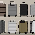 Suitcases With Various Colors And Different Designs Displayed On Shelf 3d model