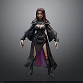 3D Female Character With Pink Hair Black Robe Purple Lining Tall Boots Gray Background