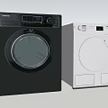 Two Modern Black And White Toshiba Front Loading Washing Machines For Home Use