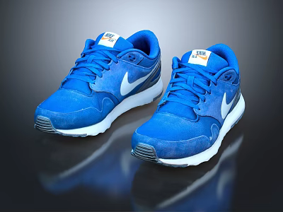 Blue Nike Sports Sneakers With White Sole And Blue Laces 3d model