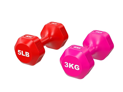 Sports Equipment Red 5LB and Pink 3KG Dumbbells for Home Fitness Training 3d model