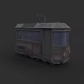 Vintage Rusty Electric Tram 3D Model With Long Windows And Overhead Wires