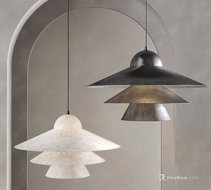 Modern Layered Pendant Lights Design With White Ceramic And Metallic Shades 3d model 