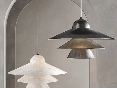 Modern Layered Pendant Lights Design With White Ceramic And Metallic Shades 3d model