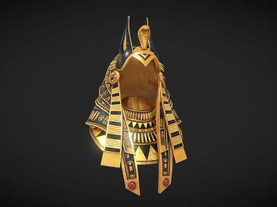 Ancient Egyptian Golden Pharaoh Headdress With Intricate Black Decorations Red Gemstones And Geometric Patterns 3d model