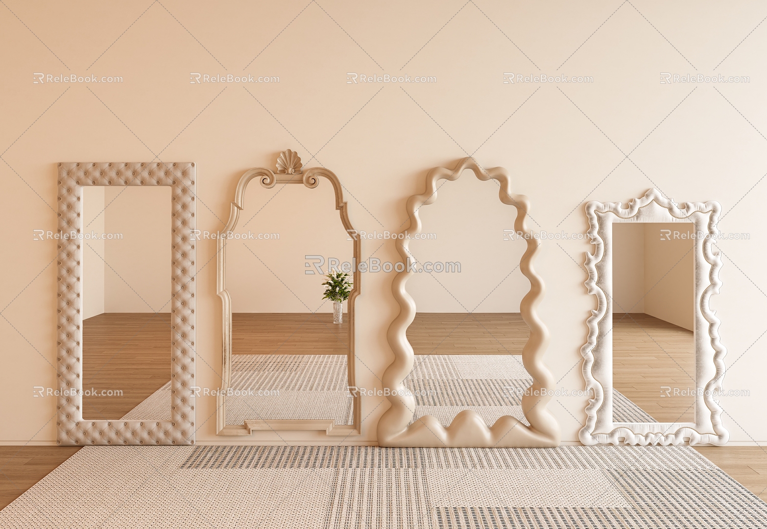 French Cream Style Full-length Mirror Dressed Mirror Internet Celebrating Mirror Floor Mirror Special-shaped Mirror 3d model