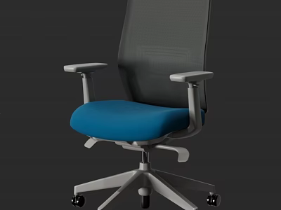 Gray Mesh Back Office Chair With Blue Cushioned Seat And Silver Base 3d model