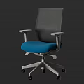 Gray Mesh Back Office Chair With Blue Cushioned Seat And Silver Base