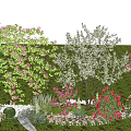Beautiful Flowering Arbor Landscape With Pink Purple Red Blooms And Green Grassland Under Blue Sky