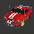 Red Sports Car Featuring White Stripes Racing Decals Rear Spoiler And Shiny Wheels