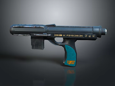 Weapon Gun K-7243DOCK With Teal Grip Black Body And Markings 3d model