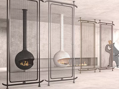 Stylish Room Dividers With Metal Frames Mesh Design And Fireplaces For Modern Interiors 3d model