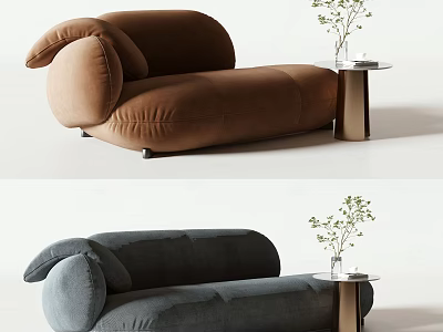 Modern Brown And Gray Multi-seat Sofa With Velvet Fabric And Side Table Potted Plant 3d model