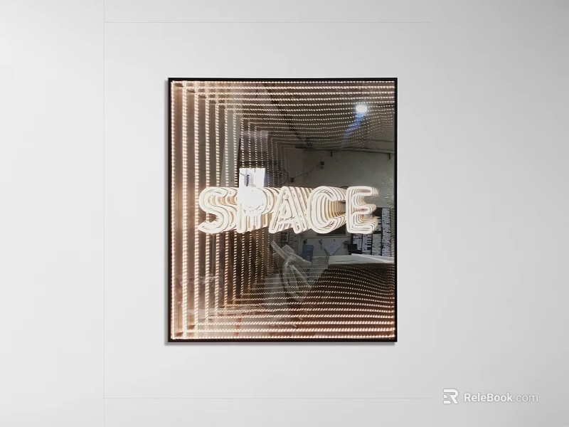 Modern Wall Hanging Decorative Mirror With SPACE Lettering And Geometric Lines 3d model 