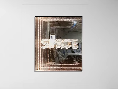 Modern Wall Hanging Decorative Mirror With SPACE Lettering And Geometric Lines 3d model