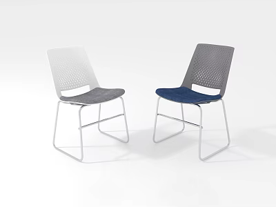 Modern Dining Chairs With Perforated Backrests Different Colored Seats And Metal Legs 3d model