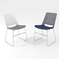Modern Dining Chairs With Perforated Backrests Different Colored Seats And Metal Legs