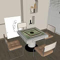 Stylish Entertainment Room Featuring Mahjong Table Green Board Metal Frame Chairs Artwork And Potted Plant