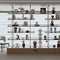 Modern Bookcase With Open Multi Tiered Shelves Decorative Figurines Potted Plants And Books