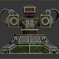 Green Camouflage Mechanical Turret With Dual Barrels And Armored Base