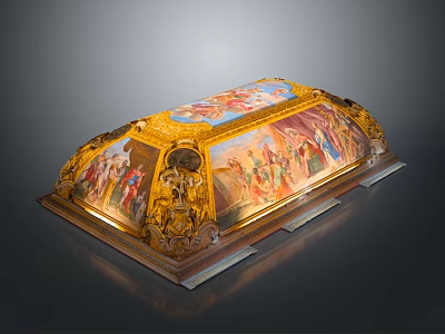 Classic Style Decorative Storage Box With Golden Accents And Colorful Art Paintings 3d model