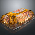 Classic Style Decorative Storage Box With Golden Accents And Colorful Art Paintings