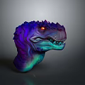 Game Movie Character Mythical Dinosaur Head 3D Model With Purple Blue Gradient Red Glowing Eyes