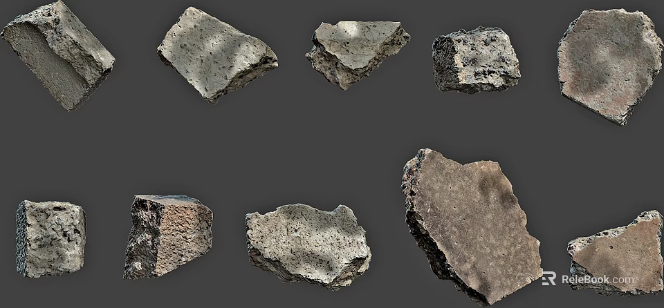 Different Natural Stone And Wood Pieces Showcasing Diverse Textures And Shapes 3d model 