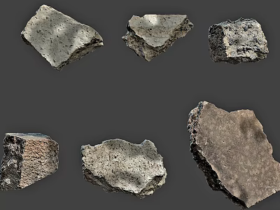 Different Natural Stone And Wood Pieces Showcasing Diverse Textures And Shapes 3d model