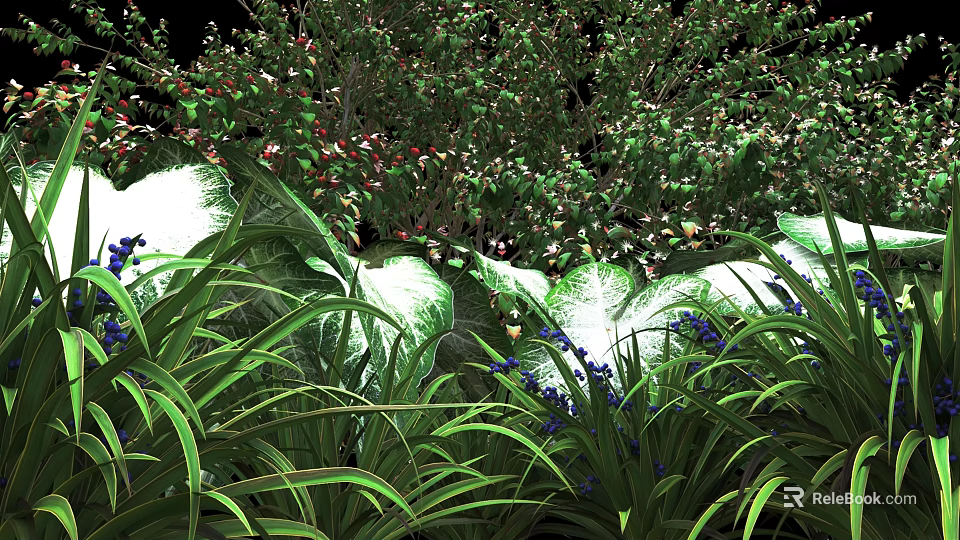 Lush Green Shrubs With Dense Foliage And Surrounding Green Grass Blades 3d model 