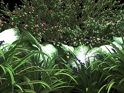 Lush Green Shrubs With Dense Foliage And Surrounding Green Grass Blades 3d model