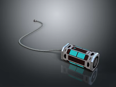 Scenic View With Metallic Device Blue Green Glowing Stripes On Gray Background 3d model