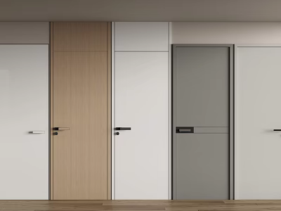 Modern Interior Design With Various Hinged Doors In White Gray And Wooden Finishes 3d model