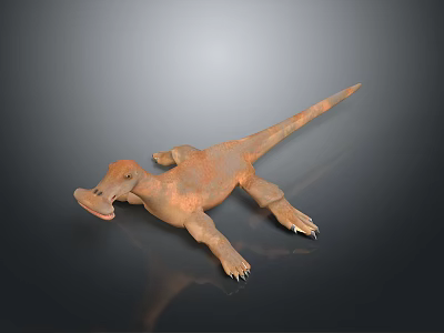 Prehistoric Marine Reptile 3D Model with Brown Textured Skin Clawed Limbs Lying on Dark Background 3d model