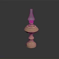 Vintage Brass Oil Lamp Furniture With Decorative Base And Lit Wick