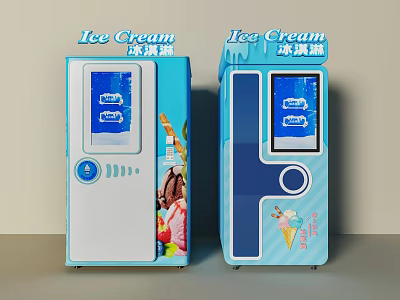 Modern Commercial Ice Cream Vending Machine With Blue Design And Digital 3d model