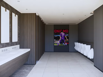Modern Public Restroom Interior With Sink Area Urinal Stalls And Tile Floor 3d model