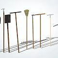 Industrial Equipment Including Various Gardening Tools Shovel Rake Hoe Broom And Pickaxe