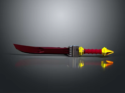 Detailed Fantasy Sword With Red Blade Silver Hilt Red Handle And Yellow Pommel 3d model