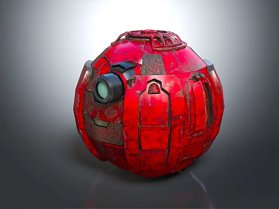 Red Spherical Projection Monitoring Device With Security Camera Lens And Modern Design 3d model