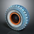 3D Rendered Tire With Blue Tread Pattern And Orange Rim Design