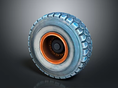 3D Rendered Tire With Blue Tread Pattern And Orange Rim Design 3d model