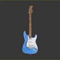 Blue Electric Guitar With Glossy Body Wooden Neck And Chrome Pickups